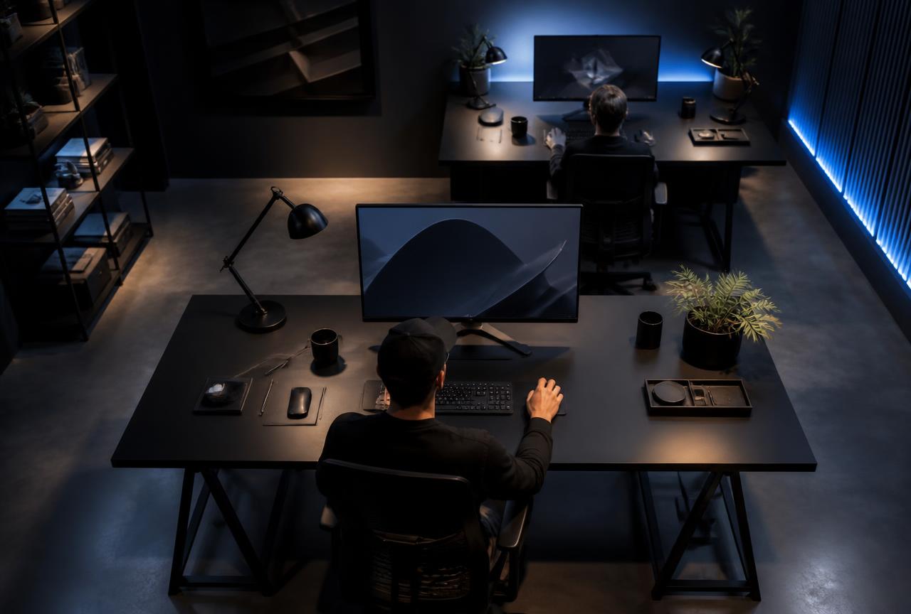 Designers en developers werken aan websites in een moderne studio